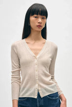 Load image into Gallery viewer, White & Warren Linen Gauze Variegated Ribbed Cardi Top