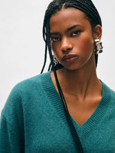 Load image into Gallery viewer, White & Warren Cashmere Rib Trim V Neck Sweater