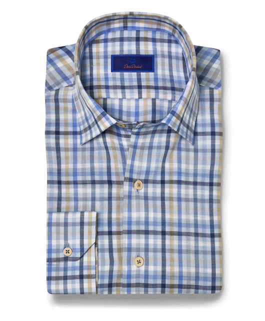 David Donahue Blue & Tan Linen Check Shirt