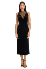 Load image into Gallery viewer, Donna Morgan Plunge Mesh Velvet Dress
