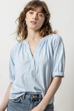 Load image into Gallery viewer, Lilla P Loose Knit Slub Shirred Split Neck Tee