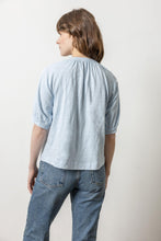 Load image into Gallery viewer, Lilla P Loose Knit Slub Shirred Split Neck Tee