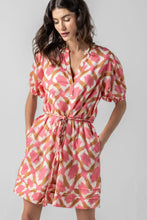 Load image into Gallery viewer, Lilla P Printed Voile Shirred Elbow Sleeve Dress