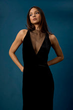Load image into Gallery viewer, Donna Morgan Plunge Mesh Velvet Dress
