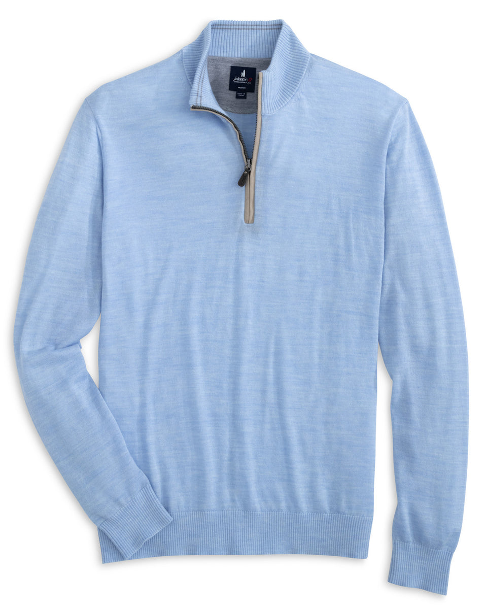 Merino Wool Quarter-Zip Sweater - Blue with Suede Placket | Untuckit