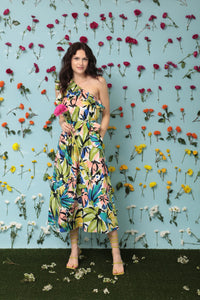 Donna Morgan Floral One Shoulder Midi Dress