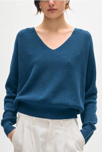 White + Warren Tipped V Neck Sweater