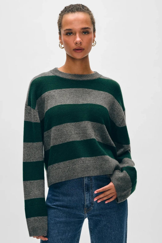 White + Warren Cashmere Striped Crewneck Sweater