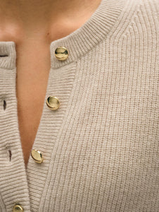 White + Warren Cashmere Ribbed Gold Button Henley Sweater