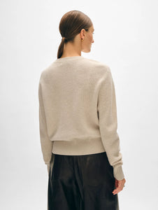 White + Warren Cashmere Ribbed Gold Button Henley Sweater