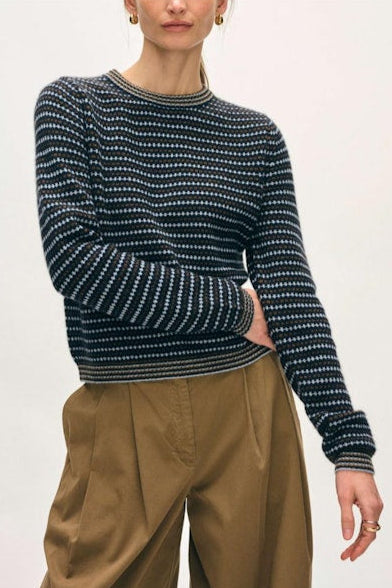 White & Warren Cashmere Textured Stripe Crew