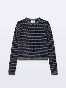 White & Warren Cashmere Textured Stripe Crew