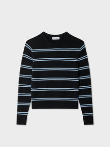 White & Warren Fine Cotton Boucle Stripe Crewneck