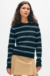 White & Warren Fine Cotton Boucle Stripe Crewneck