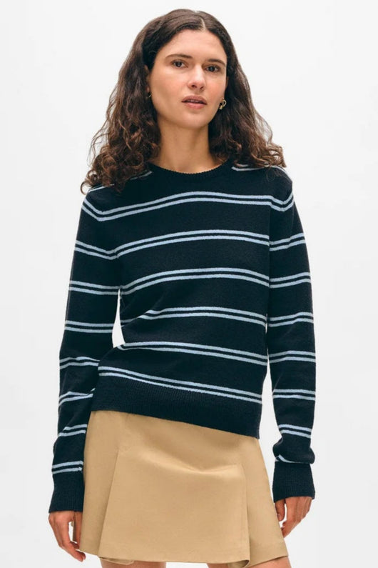 White & Warren Fine Cotton Boucle Stripe Crewneck