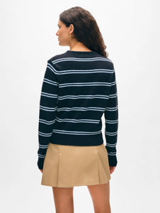 White & Warren Fine Cotton Boucle Stripe Crewneck