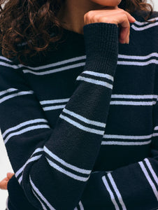 White & Warren Fine Cotton Boucle Stripe Crewneck