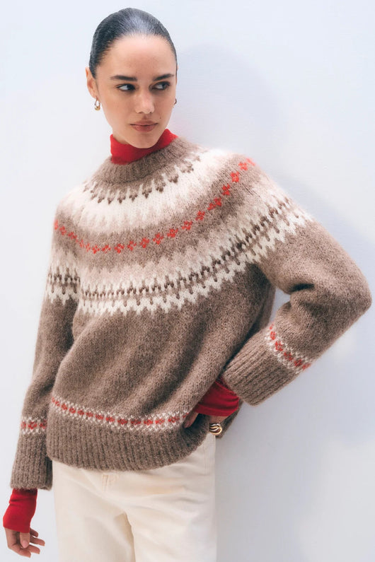 White & Warren Alpaca Fair Isle Crewneck Sweater