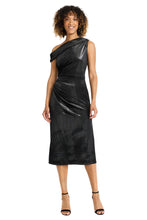 Load image into Gallery viewer, Maggy London Foiled Velvet One Shoulder Midi Dress
