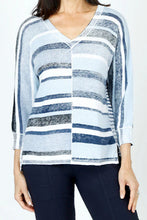 Load image into Gallery viewer, Elliott Lauren Blue Skies Stripe V Neck Sweater
