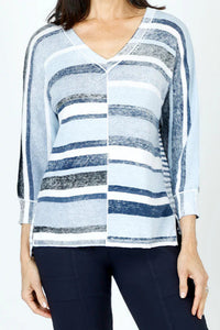 Elliott Lauren Blue Skies Stripe V Neck Sweater