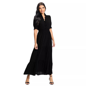 London Times Solid Ruffle Crepe Maxi Dress