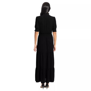 London Times Solid Ruffle Crepe Maxi Dress