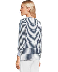 Elliott Lauren Blue Skies Stripe V Neck Sweater