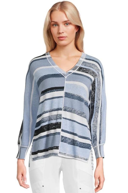 Elliott Lauren Blue Skies Stripe V Neck Sweater