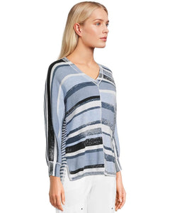 Elliott Lauren Blue Skies Stripe V Neck Sweater