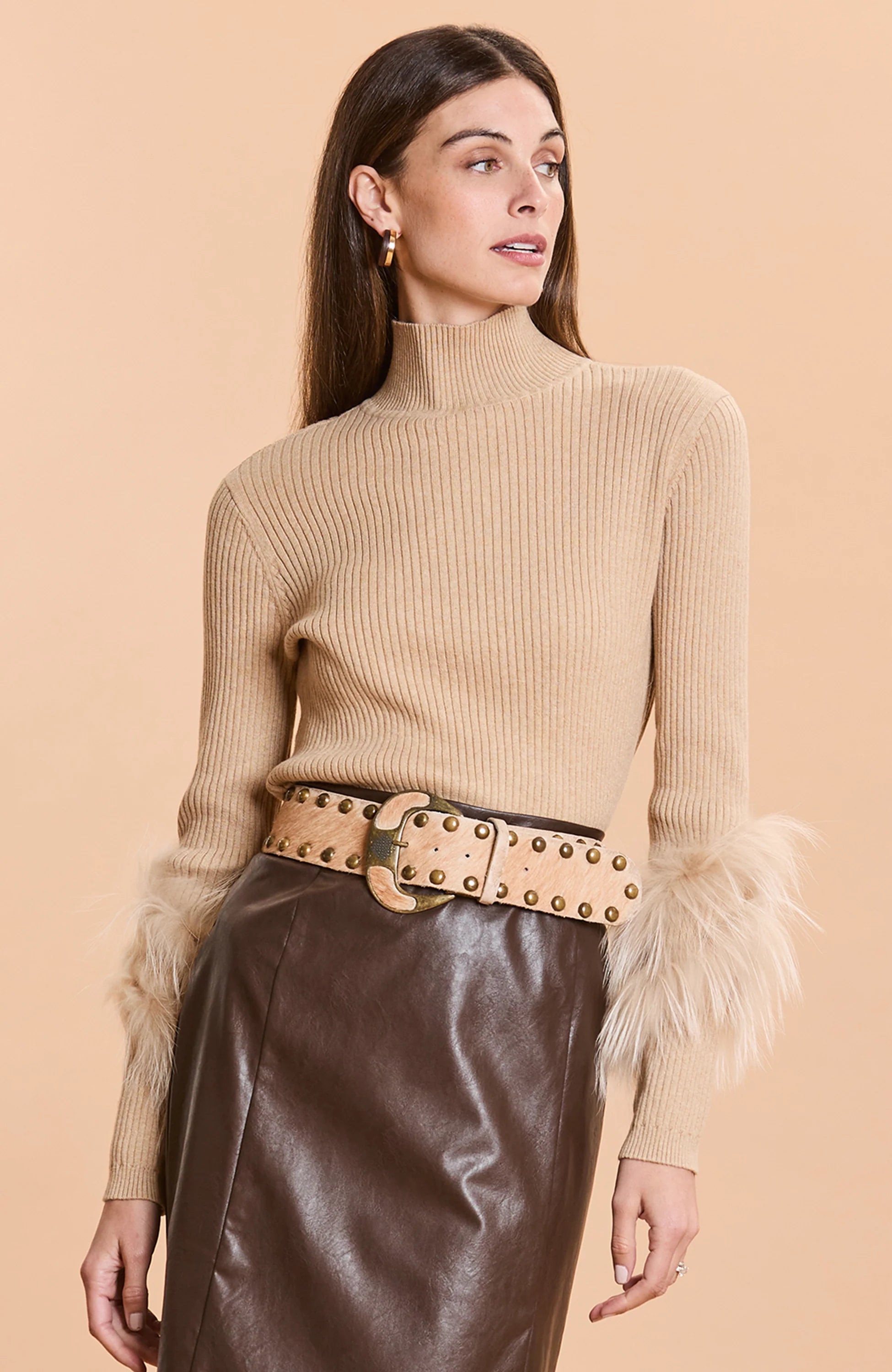 Tyler Boe Black Turtle Neck with Faux Fur Sleeves - Londo Mondo