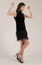 Load image into Gallery viewer, Tyler Boe Victoria Velvet Dress w Feather Trim
