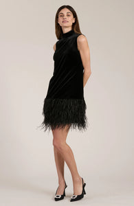 Tyler Boe Victoria Velvet Dress w Feather Trim