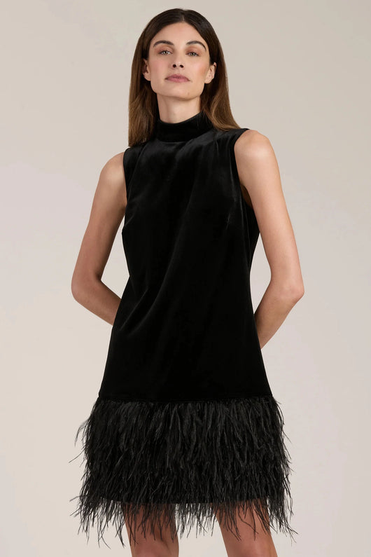 Tyler Boe Victoria Velvet Dress w Feather Trim