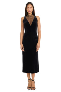 Donna Morgan Plunge Mesh Velvet Dress