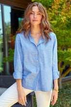 Load image into Gallery viewer, Finley Chambray Stripe Henri Top

