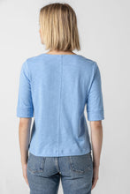 Load image into Gallery viewer, Lilla P Loose Knit Slub Cuffed Sleeve Split Neck Tee
