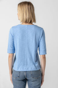 Lilla P Loose Knit Slub Cuffed Sleeve Split Neck Tee
