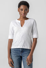 Load image into Gallery viewer, Lilla P Loose Knit Slub Cuffed Sleeve Split Neck Tee
