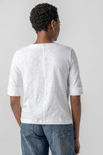 Load image into Gallery viewer, Lilla P Loose Knit Slub Cuffed Sleeve Split Neck Tee
