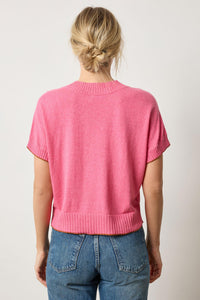Lilla P Short Sleeve V Neck Pullover Sweater