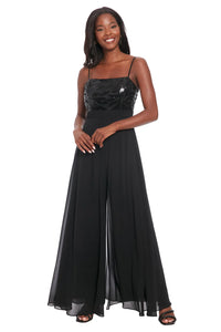 London Times Sequin Bodice Chiffon Jumpsuit