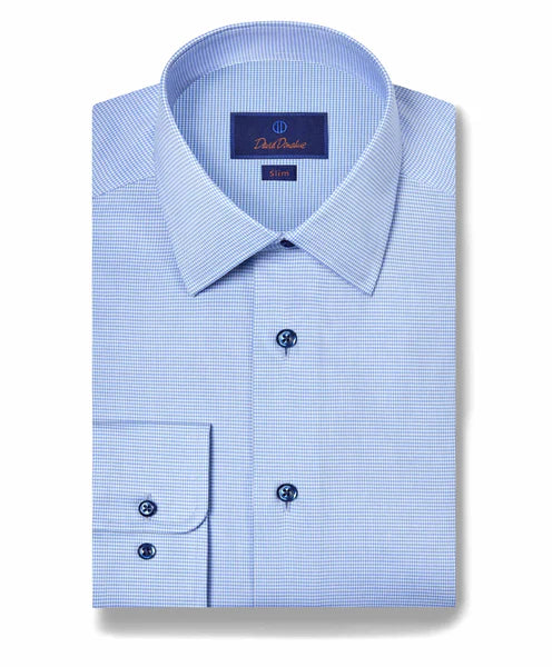 David Donahue Trim Fit Printed Stretch Twill Dress Shirt - Blue - 15 32/33 David Donahue Trim Fit Printed Stretch Twill Dress Shirt - Blue - 15 32/33