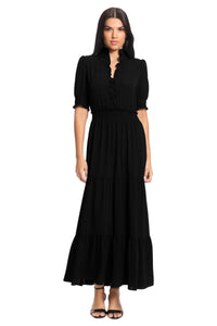 London Times Solid Ruffle Crepe Maxi Dress