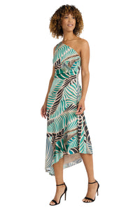 Maggy London Palm Print One Shoulder Dress