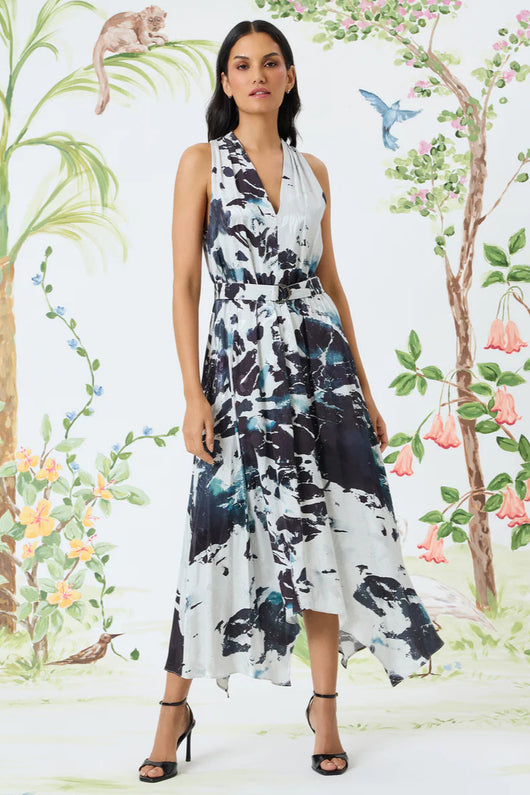 maggy london dress Maggy London Handkerchief Hem Printed Dress – Yacoubian Tailors