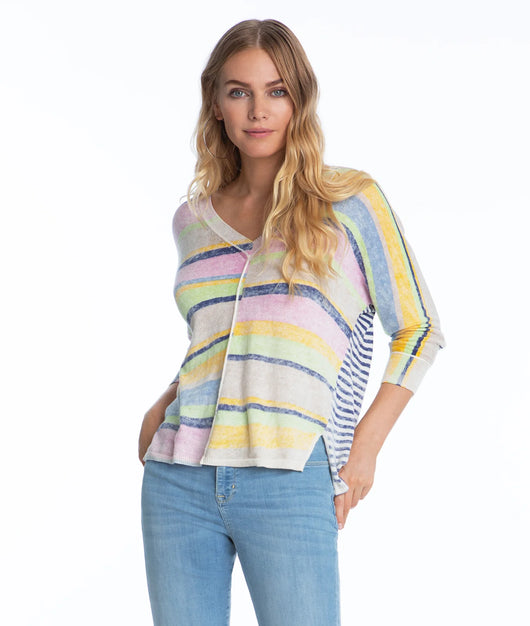 Elliott Lauren Brightside Stripe V Neck Sweater