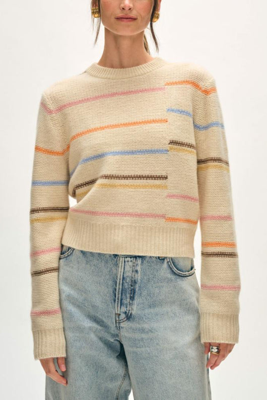 White + Warren Cashmere Broken Stripe Crew