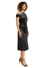 Load image into Gallery viewer, Maggy London Foiled Velvet One Shoulder Midi Dress
