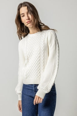 Lilla P Long Sleeve Cable Crewneck Sweater